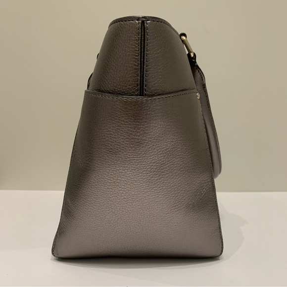 Kate Spade Metallic Pewter Double Handle Open Tote Bag, Silver Tone Hardware - Picture 5 of 15